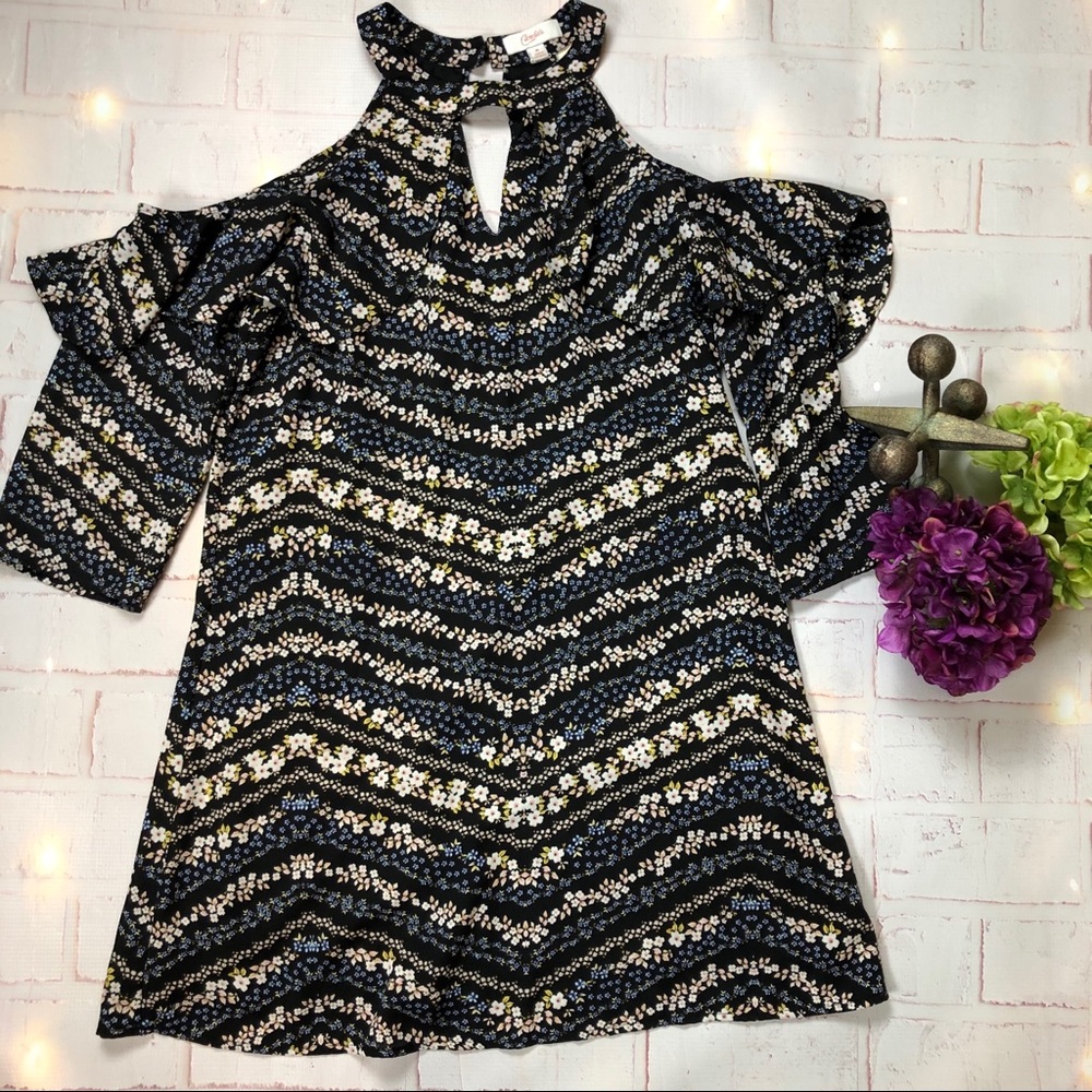 Candie’s Cold-Shoulder Floral Swing Dress